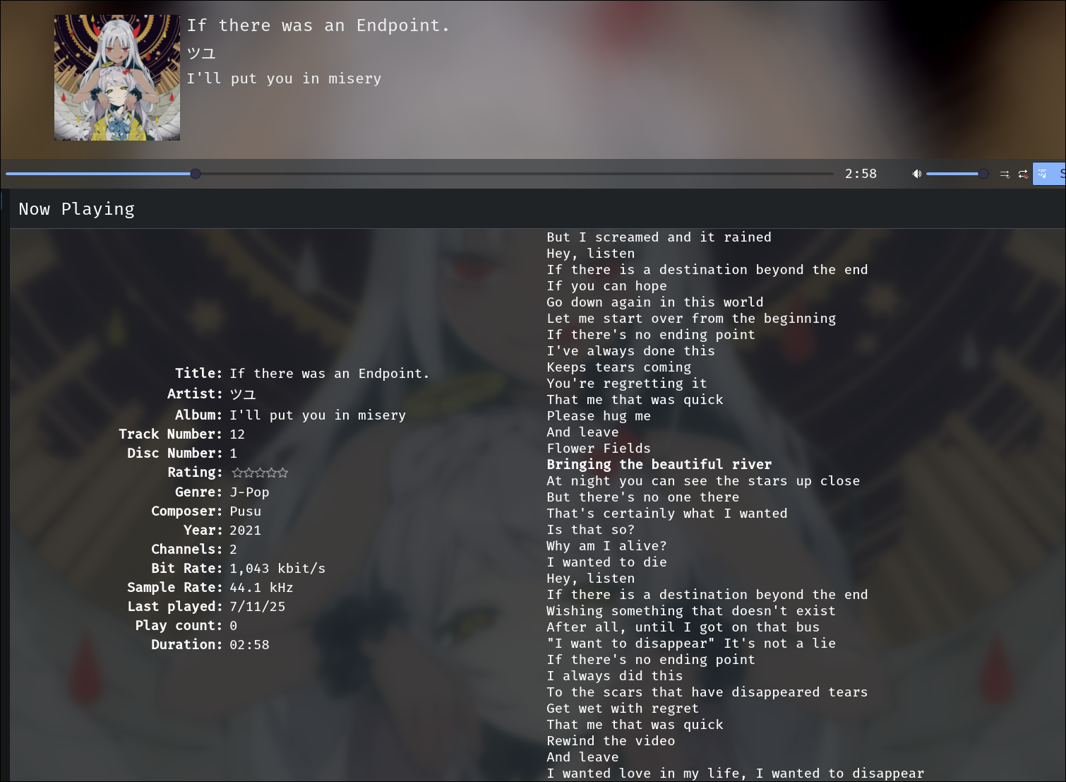 An example with synced lyrics of the song if there was an endpoint